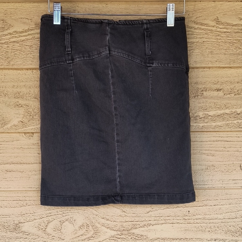 Free People Black Denim Stretch The Zipper Skirt
